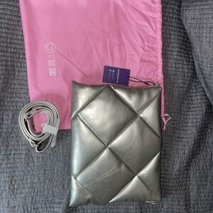 Metallic Silver Quilted Laptop Bag